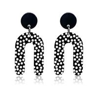 KaFu Checkerboard Earrings for Women 70s 80s Retro Acrylic Black White Striped Checkered Geometric Dangle Earrings Resin Rectangle Earrings Statement Jewelry, S, Acrylic, No Gemstone