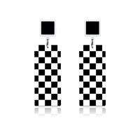 KaFu Checkerboard Earrings for Women 70s 80s Retro Acrylic Black White Striped Checkered Geometric Dangle Earrings Resin Rectangle Earrings Statement Jewelry, S, Acrylic, No Gemstone