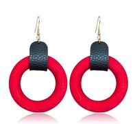 KaFu Handmade Bohemian Wooden Hollow Circle Round Dangle Drop Earrings for Women Lightweight Vintage Brown Nature Wood Geometry Earring Statement Jewelry Gifts, S, Wood, No Gemstone