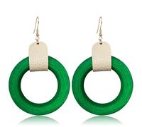 KaFu Handmade Bohemian Wooden Hollow Circle Round Dangle Drop Earrings for Women Lightweight Vintage Brown Nature Wood Geometry Earring Statement Jewelry Gifts, S, Wood, No Gemstone