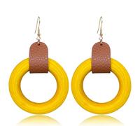 KaFu Handmade Bohemian Wooden Hollow Circle Round Dangle Drop Earrings for Women Lightweight Vintage Brown Nature Wood Geometry Earring Statement Jewelry Gifts, S, Wood, No Gemstone