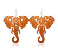 KaFu Lightweight Large Natural Wooden Dangle Earrings Ethnic Style African Elephant Drop Earrings for Women girls Bohemia Style Jewelry Earrings, Wood
