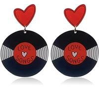 KaFu Record Earrings Retro Acrylic Rock Roll 1950's Record Dangle Earrings for Women Vinyl Records Earrings 50’s Disco Party Statement Jewelry, S, Acrylic, No Gemstone