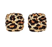 KaFu Retro Geometric Rectangle Leopard Print Stud Earrings for Women Gold Plated Vintage Square Print Statement Studs Hypoallergenic Unique Design Fashion Trendy Jewelry, S, Metal, No Gemstone