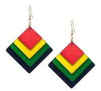 KaFu Wooden Earrings for Women Juneteenth African Ethnic Natural Wood Geometric Round Dangle Earrings Retro Bohemian Multilayer Colorful Wooden Earrings Jewelry, Wood, No Gemstone