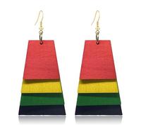 KaFu Wooden Earrings for Women Juneteenth African Ethnic Natural Wood Geometric Round Dangle Earrings Retro Bohemian Multilayer Colorful Wooden Earrings Jewelry, Wood, No Gemstone