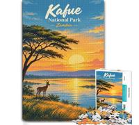 Kafue National Park Zambia Illustration Jigsaw Puzzle, 1000 Piece | For a useful gift beyond Christmas Day: Adult jigsaw puzzle with 1000 pieces; for family downtime during the festive period.