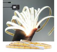 KAFULA 12V COB LED Strip Light [3M, Warm White 3000-3500K], IP65 Waterproof, 480 LEDs/m Flexible FCOB LED Fairy Light CRI85+, Double Sided Tape Mounting, Cutting Every 5cm, Home Decoration