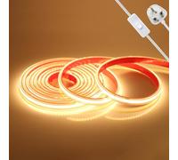 KAFULA 220V COB LED Light Strip self-Adhesive with on/Off, IP65 Waterproof Flexible, 288 LEDs/m FCOB LED Fairy Light CRI90+, can be Cut Every 50cm, Home Decoration [10m, Warm White 3000K]
