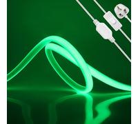 KAFULA 220V COB LED neon Light Strip with on/Off, IP65 Waterproof Flexible, Super Bright FCOB LED Light Strip CRI90+, can be Cut Every 50cm, Home Decoration |288 LEDs/m| |20M, Green Light|