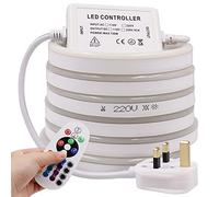 KAFULA 220V Dimmable RGB LED Neon Light Strip, IP65 Waterproof Flexible, SMD 5050 LED Light Strip with Controller CRI90+, Suitable for Bedroom Kitchen Patio Party Decoration [15m]