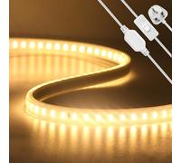 KAFULA 220V LED Light Strip with on/Off, IP65 Waterproof Flexible, 120 LEDs/m 12m Warm White 3000K Super Bright LED Fairy Light CRI85+, can be Cut Every 1m, Indoor and Outdoor Lighting