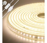 KAFULA 220V LED Light Strip with Switch, IP65 Waterproof Flexible, 120 LEDs/m 12m Natural White 4000K Super Bright LED Fairy Light CRI90+, can be Cut Every 20cm, Home Lighting