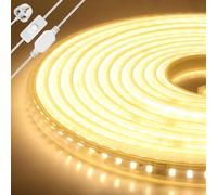 KAFULA 220V LED Light Strip with Switch, IP65 Waterproof Flexible, 120 LEDs/m 1m Warm White 3000K Super Bright LED Fairy Light CRI90+, can be Cut Every 20cm, Home Lighting