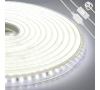 KAFULA 220V LED Light Strip with Switch, IP65 Waterproof Flexible, 120 LEDs/m 25m White Light 6000K Super Bright LED Fairy Light CRI90+, can be Cut Every 20cm, Home Lighting