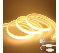 KAFULA 220V LED Neon Rope Light with On/Off, 5M Warm White 3000K Cuttable Waterproof Flexible LED Strip Light, DIY Design, Bedroom, Living Room, Game Room, Kitchen and Shop Decoration