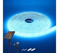 KAFULA 24V 8 Mode Solar Strip Light [3m,Ice Blue],IP68 Waterproof,2400MAH Solar Powered Flexible LED Rope Light CRI85+,Bedroom Garden Balcony Decorative Lighting