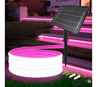 KAFULA 24V COB LED Solar Strip [1m,Pink Light], 1200MAH Solar Panel Controller, 8 Modes, IP68 Waterproof Flexible Silicone FCOB LED Neon Strip, Bedroom Garden Corridor Decoration
