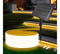 KAFULA 24V COB LED Solar Strip [2m,Warm White 3000-3500K], 1200MAH Solar Panel Controller, 8 Modes, IP68 Waterproof Flexible FCOB LED Neon Strip for Bedroom Garden Corridor Decoration