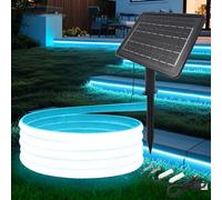 KAFULA 24V COB LED Solar Strip [5m,Ice Blue], 2400MAH Solar Panel Controller, 8 Modes, IP68 Waterproof Flexible Silicone FCOB LED Neon Strip, Bedroom Garden Corridor Decoration