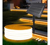 KAFULA 24V COB LED Solar Strip [5m,Yellow Light], 2400MAH Solar Panel Controller, 8 Modes, IP68 Waterproof Flexible Silicone FCOB LED Neon Strip, Bedroom Garden Corridor Decoration