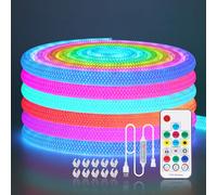 KAFULA 360° Glowing Round Tube LED Neon Light Strip, USB Powered, WS2812B 1M RGB Color Changing LED Light Strip with Remote Control, IP67 Waterproof Flexible, Home DIY Decoration