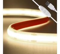 KAFULA 5V Dimmable COB LED Light Strip Self-Adhesive, USB Powered, 320 LEDs/m IP68 Waterproof Flexible Super Bright FCOB LED Fairy Light CRI90+, 2M Natural White 4000K