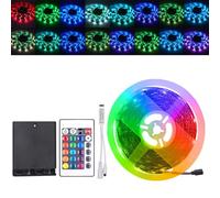 KAFULA 5V RGB LED Light Strip with 4AA Battery Box (with on/Off), 3M Adhesive Backing Installation, 30 LEDs/m 4m SMD5050 Flexible LED Fairy Light CRI85+, with 24 Key IR Controller, Home Decoration