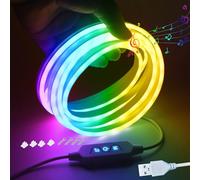 KAFULA 5V RGB LED Neon Strip with USB 3 Keys On/Off Music Controller,IP65 Waterproof Flexible,60 LEDs/m SMD 3535 LED Strip CRI85+,Party Birthday Halloween Christmas Decoration [4m]