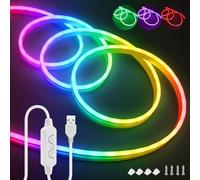 KAFULA 5V RGB LED Neon Strip with USB 3 Keys On/Off Music Controller,IP65 Waterproof Flexible,60 LEDs/m SMD 3535 LED Strip CRI85+,Party Birthday Halloween Christmas Decoration [3m]