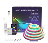KAFULA 5V RGBCCT WS2812B 5050 2835 LED Neon Strip Light with USB 28 Keys IR Bluetooth Music Phantom Controller,108 LEDs/m IP65 Waterproof Flexible LED Rope Light CRI85+,Home Decor[1M]