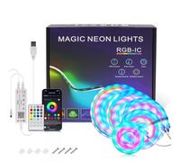 KAFULA 5V RGBCCT WS2812B 5050 2835 LED Neon Strip with USB 28 Keys IR Bluetooth Music Phantom Controller,108 LEDs/m IP65 Waterproof Flexible LED Rope Light CRI85+,Home Decor[5M]