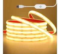 KAFULA DC5V Dimmable USB Powered COB LED Strip 6.56ft/2m Warm White 3000-3500K IP68 Waterproof Flexible FCOB LED Fairy Light for TV Backlight Cabinet Home DIY Lighting