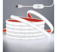 KAFULA Dimmable COB LED Strip Light 1M White Light 6000K, 320 LEDs/m Waterproof Flexible Silicone FCOB LED Rope Light, 5V USB Powered LED Fairy Light, Kitchen Bedroom Mirror Decoration
