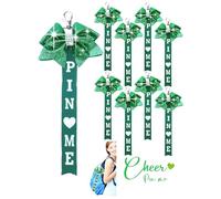 KAFUN 8PCS Cheer Pin Me Ribbon Cheerleader Pin Me Bow Cheer Bow Keychain with Rhinestones Cheerleading Sports Accessory Gift, Green 8pcs, Suitable for hanging on backpacks