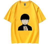 Kageyama Shigeo Mob Psycho 100 T-Shirt Unisex Japanese Anime Shigeo Kageyama Printed Harajuku Casual Top Mob Psycho 100 Cosplay Costume Short Sleeve Pullover Tee Shirt Yellow