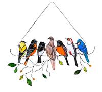 Kagodri Stained Glass Window Hangings, Stained Glass Sun Catchers For Windows, 7 Birds In Stained Glass Window Panel, Art Bird Ornaments Hanging Suncacthers For Windows Doors Garden Home Decoration