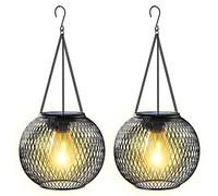 KagoLing Solar Lanterns, 2 Pack Solar Lantern Outdoor Garden with IP65 Waterproof Hanging Lights Auto On Off Metal Yard Art Garden Lights for Patio Lawn Table Fence Ornaments Warmwhite