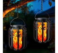 KagoLing Solar Lights Outdoor Garden, 2 Pack Gen2 Realistic Flickering Flame Hanging Solar Lantern, Garden Ornaments Outdoor Lights Waterproof, Perfect Decor Gifts for Yard Pathway Porch Halloween