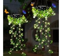 KagoLing Solar Lights Outdoor Garden, 2 Pack Hanging Artificial Plants 66 LED Fairy Lights, IP65 Solar Powered Waterproof Ornaments Outdoor, Gifts Birthday for Women Mum Grandma