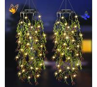 KagoLing Solar Lights Outdoor Garden, 2 Pack Hanging Fake Plants Willow Leaf 66 LED Fairy Lights, Solar Powered Waterproof Artificial Plants, Ornaments Outdoor for Wedding Patio Yard Porch Courtyard