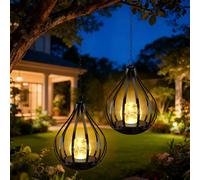 KagoLing Solar Lights Outdoor Garden, 2 Pack Hanging Garden Lights Solar Powered Waterproofe, Metal Solar Lanterns for Outside, Garden Ornaments Halloween Christmas Decorations Birthday Gifts
