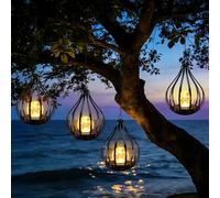 KagoLing Solar Lights Outdoor Garden, 4 Pack Hanging Garden Lights Solar Powered Waterproofe, Metal Solar Lanterns for Outside, Garden Ornaments Halloween Christmas Decorations Birthday Gifts