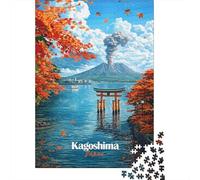 Kagoshima Japan Volcano Torii Gate 1000 Piece Jigsaw Puzzle, Vintage Architecture Destination, Matte Printed Jigsaw for Adults, Family Night Game, Screen-Free Fun, 52x38cm/1000pcs