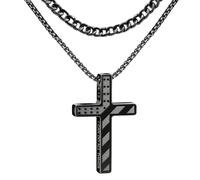 KAGREC 2Pcs Double Layer Stainless Steel Cross Necklace for Men, One Size, Stainless Steel, No Gemstone