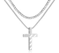 KAGREC 2Pcs Double Layer Stainless Steel Cross Necklace for Men, One Size, Stainless Steel, No Gemstone