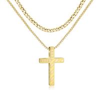 KAGREC 2Pcs Double Layer Stainless Steel Cross Necklace for Men, One Size, Stainless Steel, No Gemstone