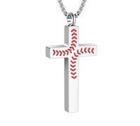 KAGREC Cross Urn Necklace for Ashes For Men Women Baseball Seam Cross Cremation Jewelry for Ashes for Men Women, Standard, Stainless Steel, No Gemstone