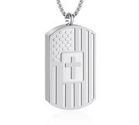 KAGREC Flag Tag Urn Necklace for Ashes Cross Tag Cremation Jewelry for Ashes Stainless Steel Ashes Necklace for Women Men, Standard, Stainless Steel, No Gemstone