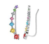Kaguyo 7 Crystals Ear Cuffs Hoop Climber Earrings, Sterling Silver Hypoallergenic Star Earrings 5A CZ 2-4mm Blue Clear Multicolour Ear Climb Earrings for Women Girls